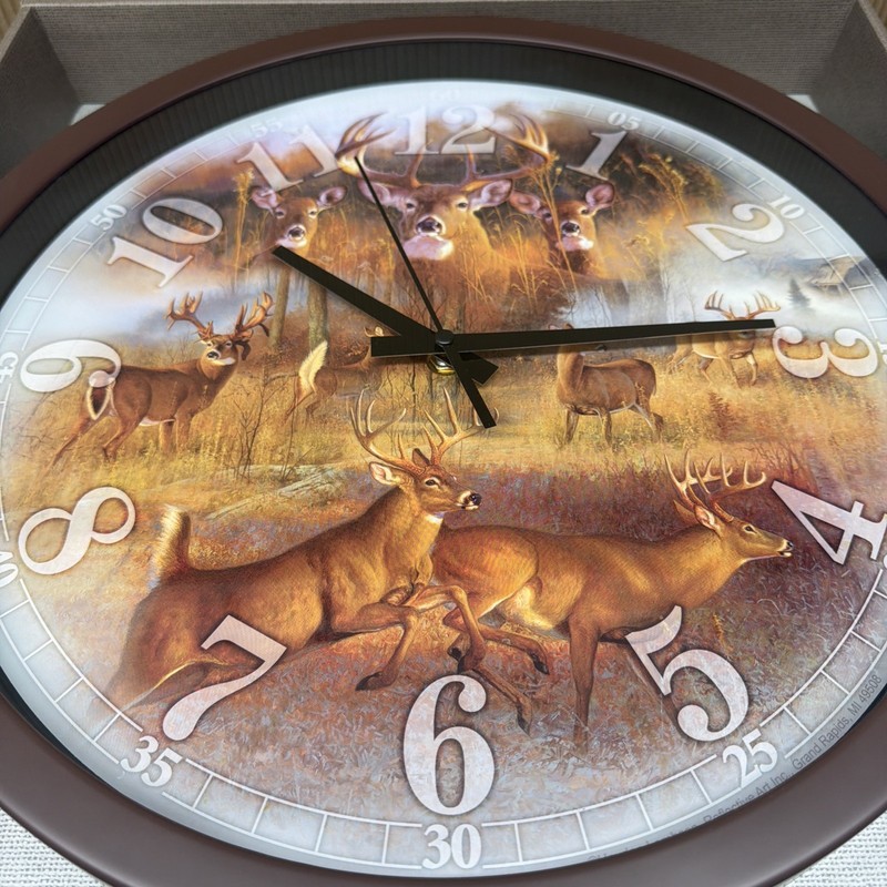 White Tail Deer Collage 15” Reflective Art Wall Clock Rustic Cabin Modern Frame gallery
