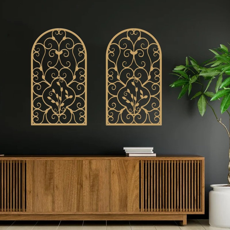 2 Pcs Scroll Home Wall Decor, Rustic Metal Wall Decor Arch Design Modern Farm…