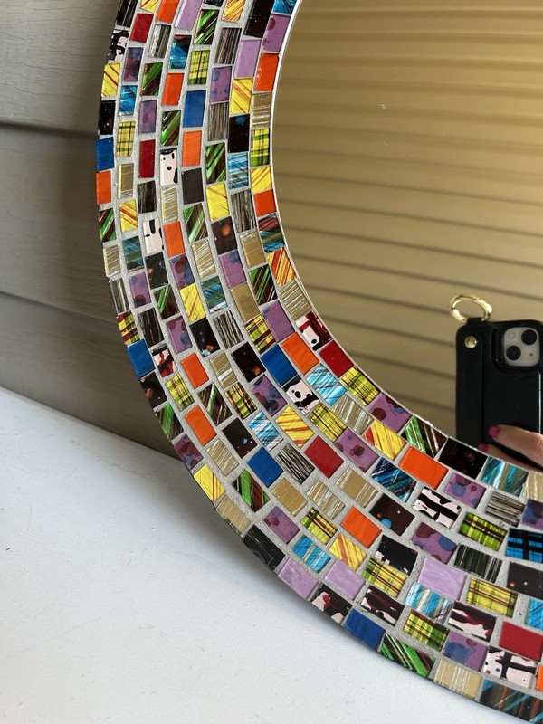 Handcrafted Glass Mosaic Decorative Wall Mirror, 20" Round Bohemian Abstract gallery