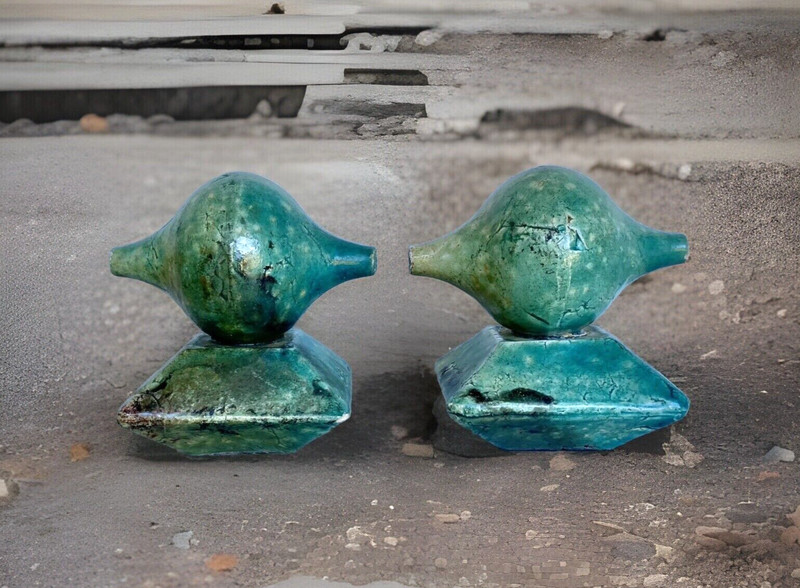 Heavy Pr Textured Turquoise Raku Ceramic Bookends Decorative Pieces 5-3/4" Tall gallery