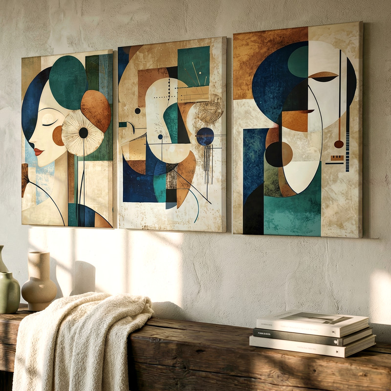 3 Pieces Modern Abstract Geometric Large Wall Art Set for Bedroom Set Of 3 gallery