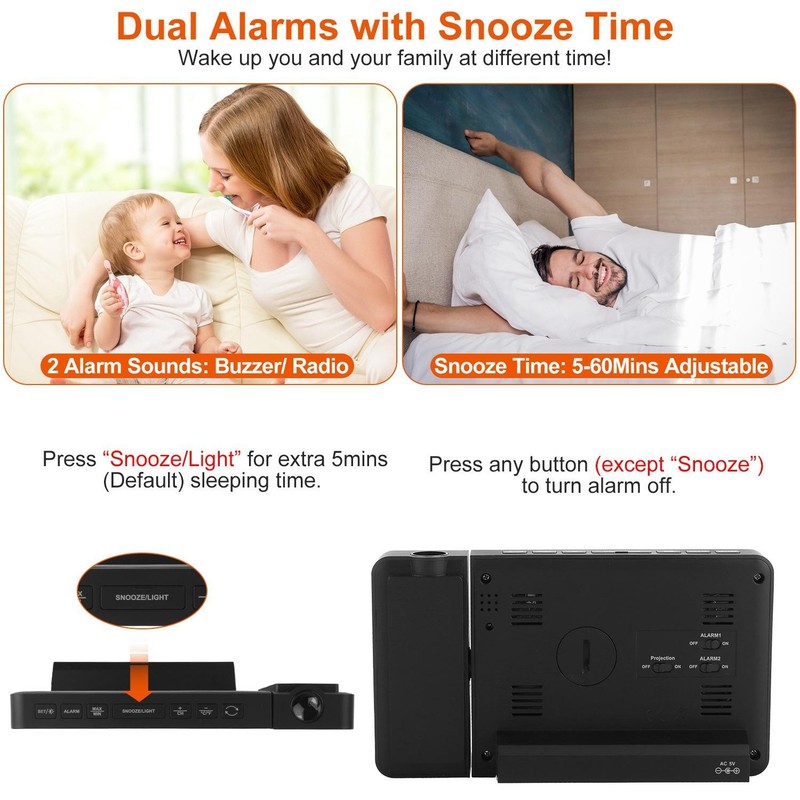 Atomic Projection Alarm Clock Radio Control w/ WWVB Function Wear Station Dual gallery