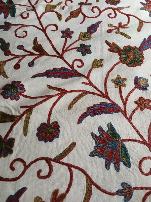 Vintage Indian Embroidered Tapestry Floral Wall Hanging 67×83 Boho Textile Decor
