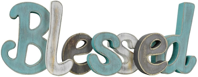 Rustic Wood Blessed Sign -Decorative Multicolor Cutout Word Sign Wall Decor