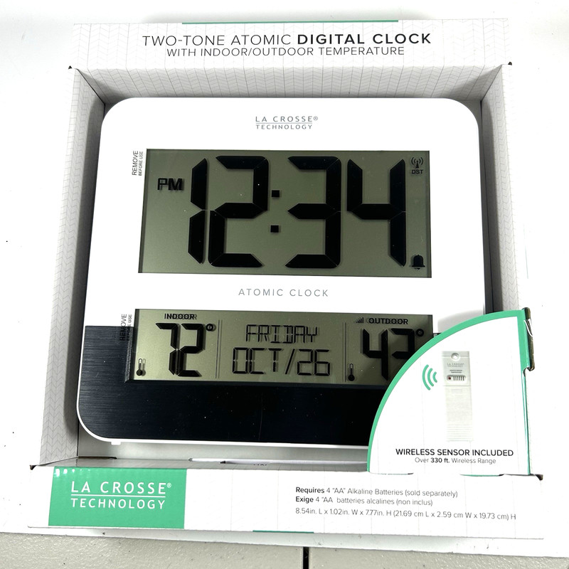 La Crosse Technology Two-Tone Atomic Wall Clock w/ Wireless Outdoor Sensor
