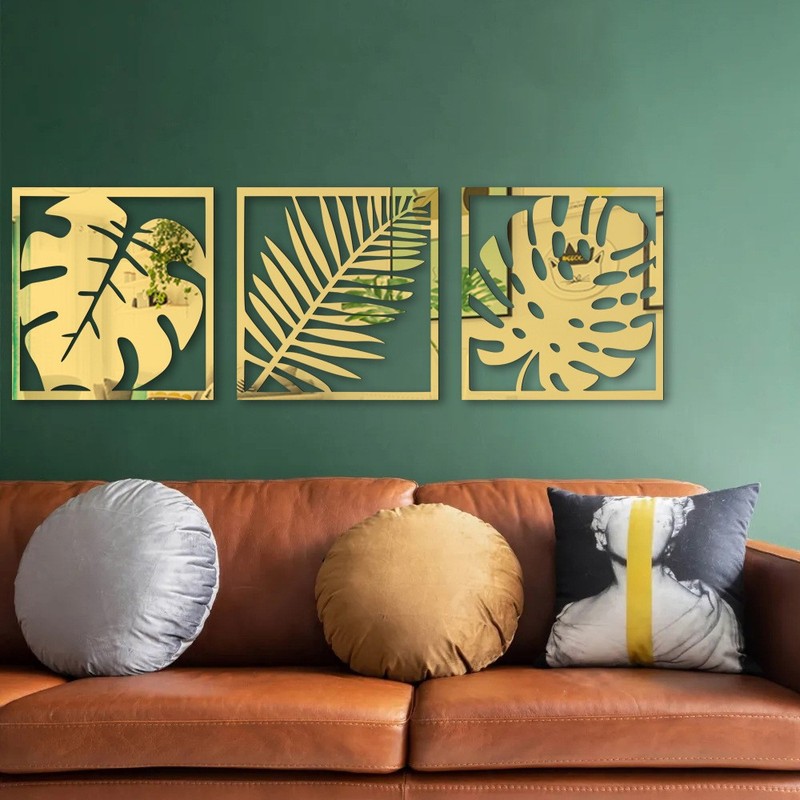Tropical Foliage Square Mirror Wall Decals 3Pcs Household Wall Art Decoration gallery