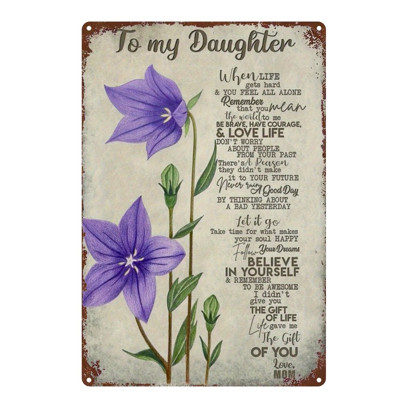 Metal 2D Flat Purple Bellflower Art Sign, 8×12 inches