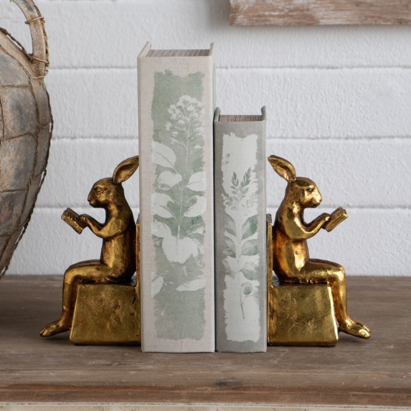 Sitting Rabbit Bookends, 2 Pack Tabletop Decorative Antique Gold Finish 6.9"H gallery