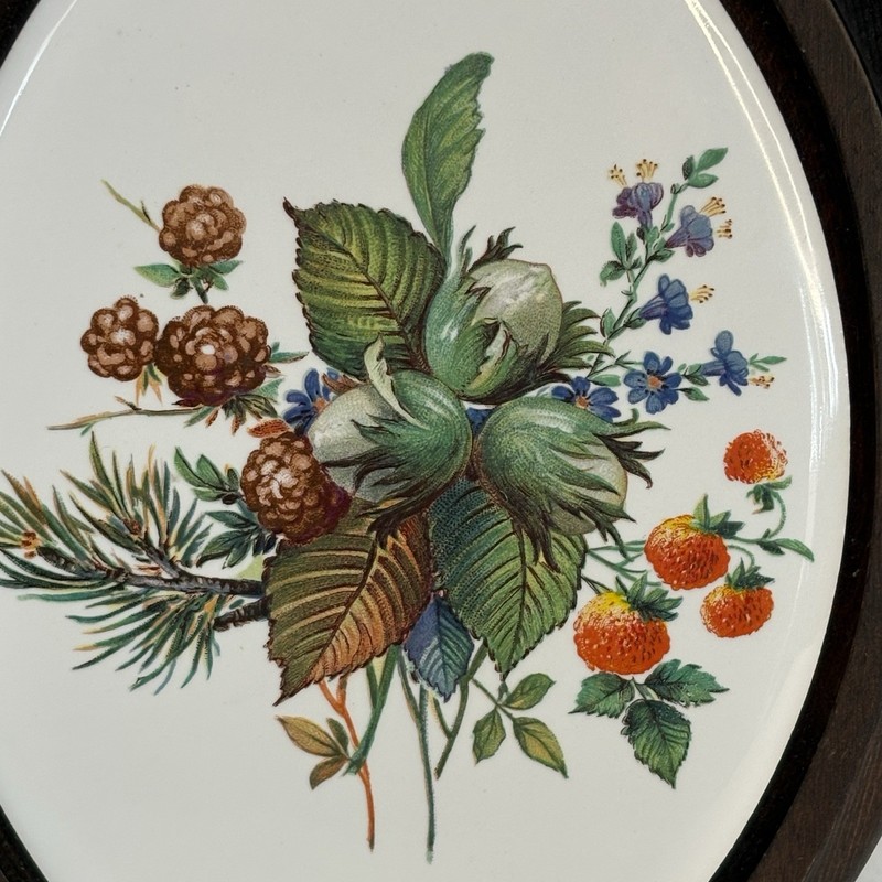 Vintage Wood And Tile Wall Plaques Pine Cones Mushroom Berries 2 8 X 5 1/2 gallery