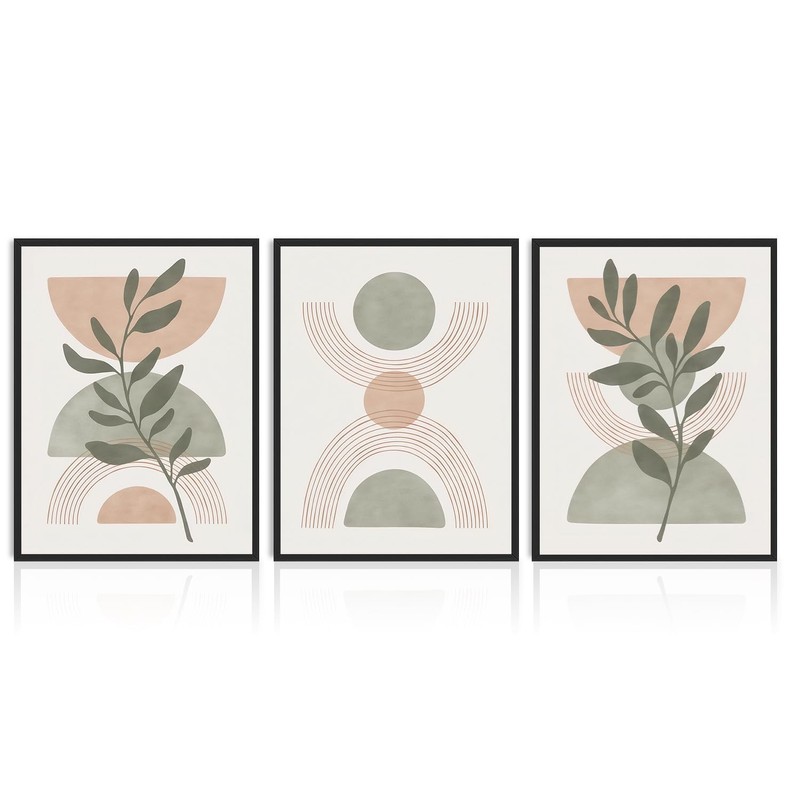 3pcs Boho Abstract Wall Art Poster, Minimalist Green Botanical Leaves Neutral…