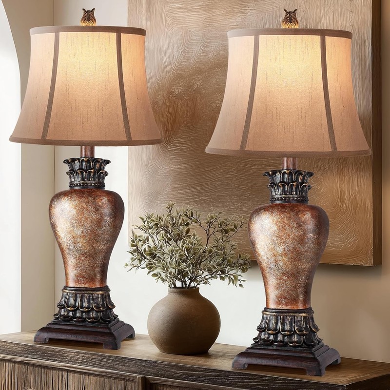 27″ Set of 2 Tall Farmhouse Rustic Table Lamps for Living Room,3-Color Temperatu
