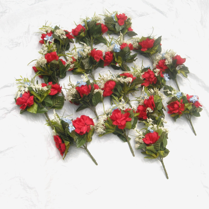 Silk Flower Lot of 17 Bushes 12" Patriotic Red White Blue Florist Quality gallery