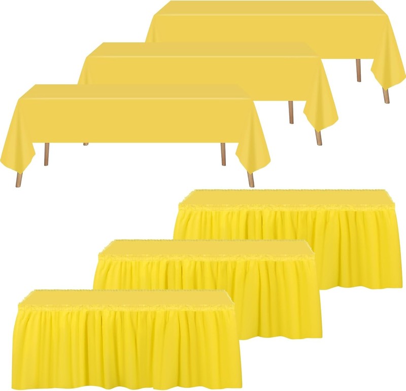 6 Pcs Plastic Table Skirts and Stainproof Table Cloths 54 x 108 in Plastic