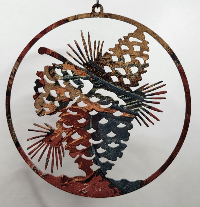Double Sided Flat Pine Cone Round Metal Wall Hanging Art 8″ Home House Decor