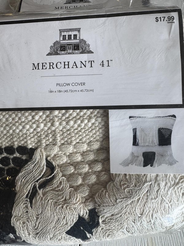 Set of 2 Merchant 41 Boho Tassel Pillow Covers 18x18 Cream Black Textured Fringe gallery
