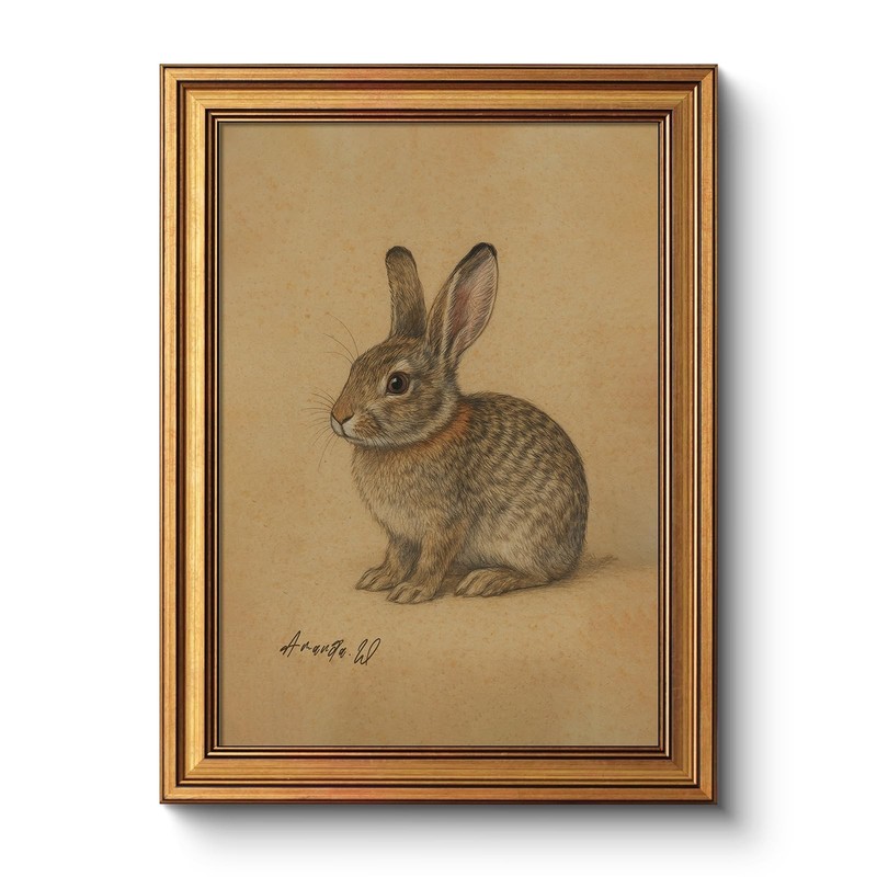 Vintage Gold Framed Canvas Wall Art Rabbit Artwork, Easter Bunny 12×16 Inch A…