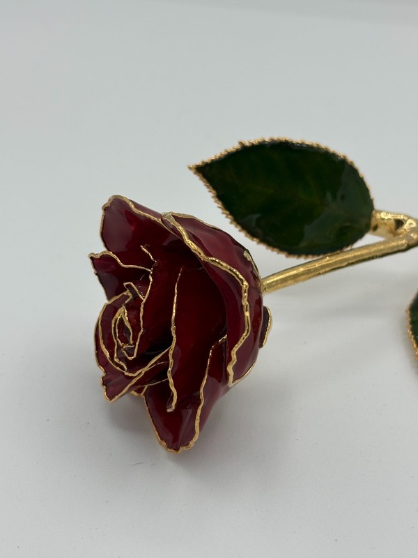 24k Gold Dipped Burgundy Rose Forever Flower Long Stem 10.5" gallery