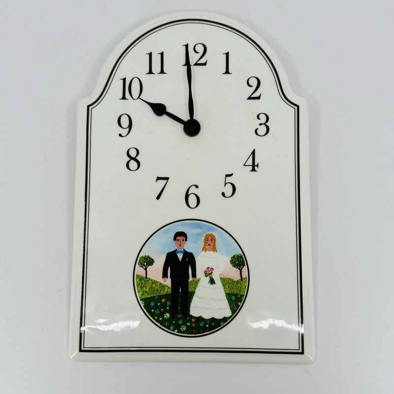 VTG Villeroy And Boch Naïf Wedding Ceramic Hanging Clock 10 1/4” Tall