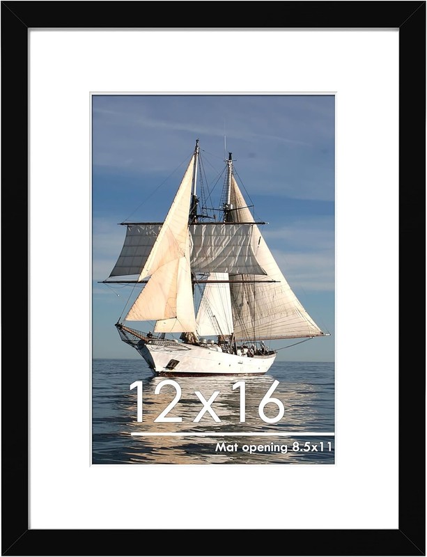 12×16 Picture Frame Black, Display Pictures 8.5×11 with Mat or 12×16 Without Mat