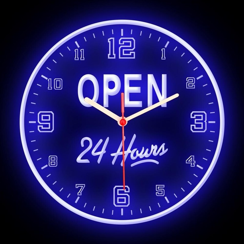 Open 24 Hours Cafe Restaurant Shop Colorful Flexible Neon Clock 10″