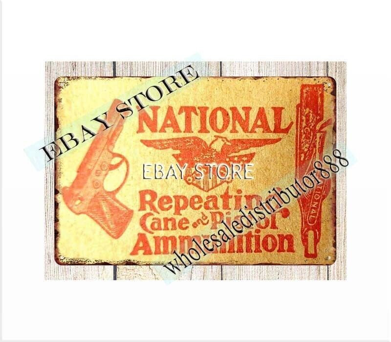 1910s National Repeating Cane Pistol Ammo cap gun metal tin sign Office decor