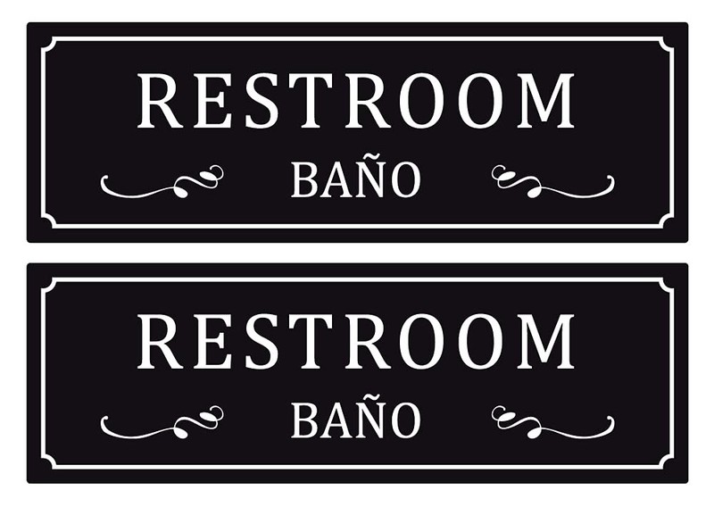 TRUSTY 2 Restroom Signs with Spanish for Painted DOORS & 3×9 inches, Black
