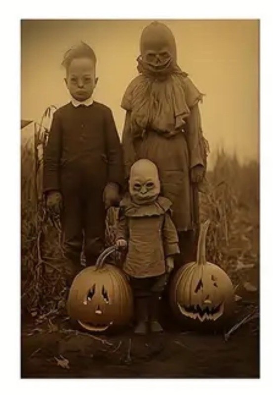 Vintage Halloween Canvas Art, Family Photo Creepy, Scary, Retro - 11" X 15" gallery