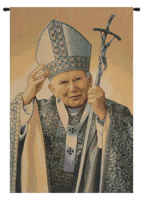 Pope John Paul II Papa Wojtyla Italian Tapestry Wall Art Hanging New 24×17 inch