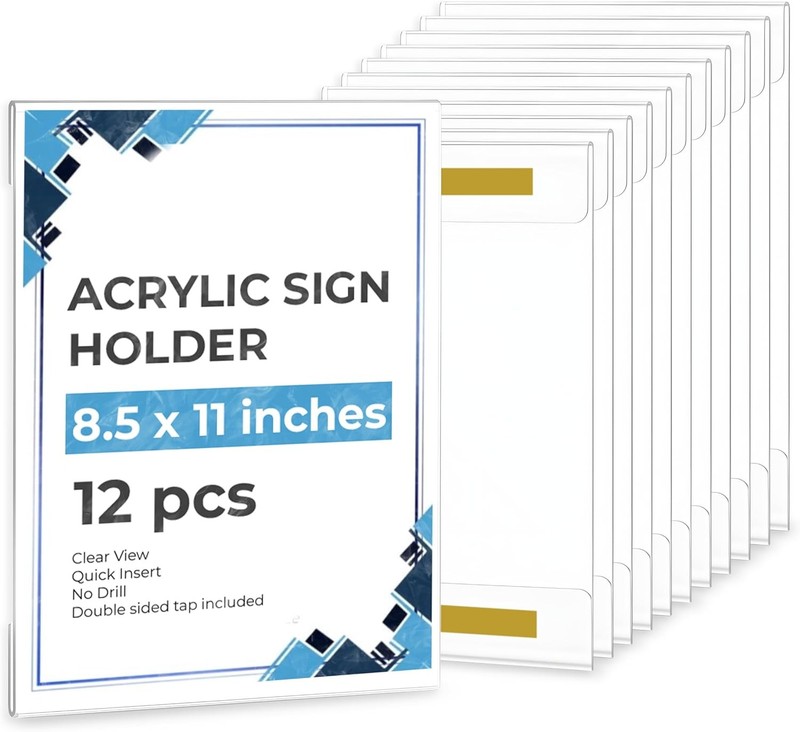 12 Pcs Acrylic Sign Holder 8.5 X 11 Wall Mount Acrylic Wall Sign Holder 8