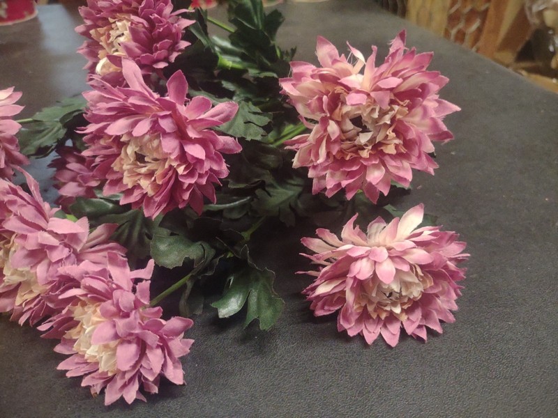15" Vintage Silk Strawflower Flower Bush with 10 Stems, Fall Lavender & Cream gallery