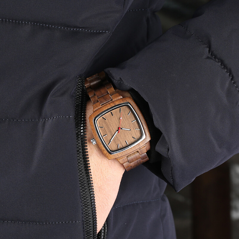 Couple Square Wood Watch Lover Bracelet Wrist Watches Natural Real Walnut Wood gallery