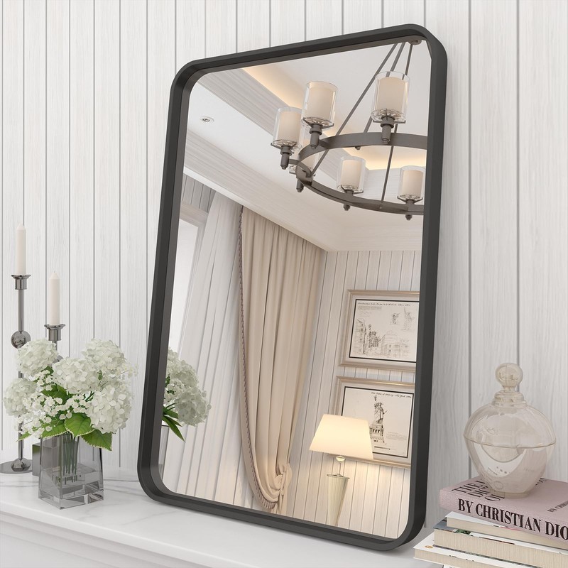 16×24 Inch Black Metal Framed Bathrrom Mirror for Wall, Matte Black Rectabgle…