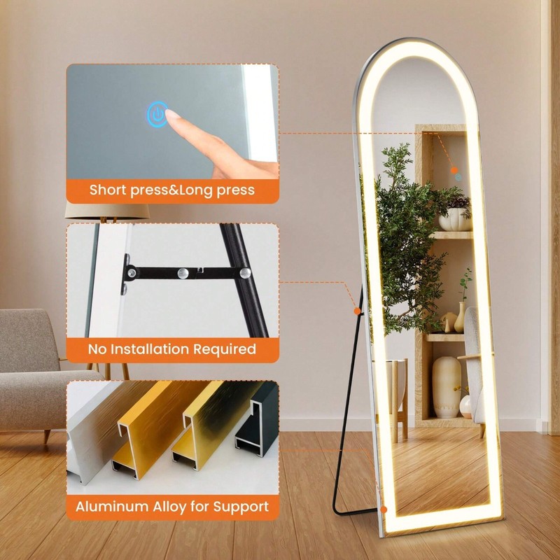 60"x16" Arched Full Length LED Mirror Floor Wall Mounted Bedroom Dressing Room gallery
