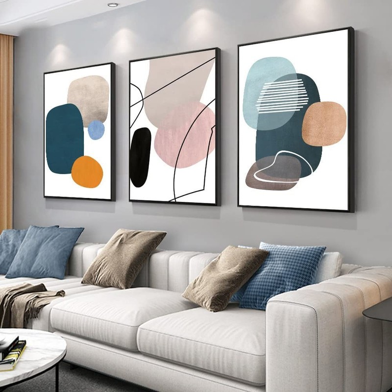 MPLONG Wall Art 3 Pieces Of Framed Decorative Paintings Abstract Simple Orange