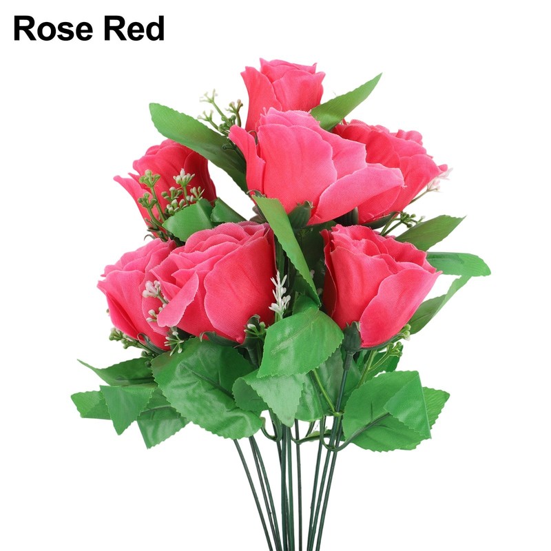Striking 10 Heads Silk Rose Bud Bunch for Wedding and Home Outdoor Use gallery
