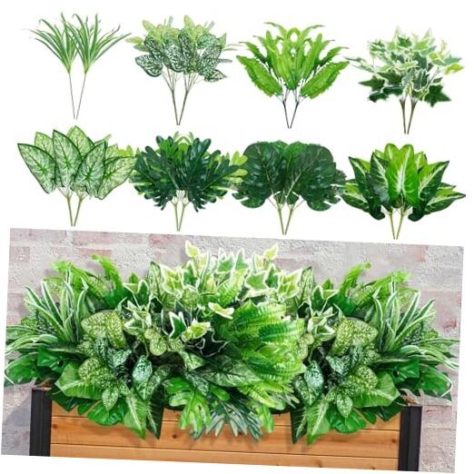 16 Bunches Fake Plants Outdoor UV Resistant Artificial Bushes Green Boxwood