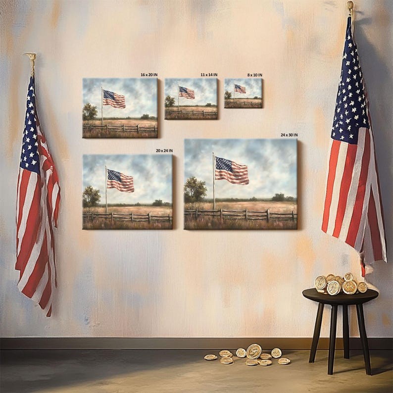 American Flag Canvas Print: Rustic Farmhouse Patriotic Wall Art for Bedroom gallery