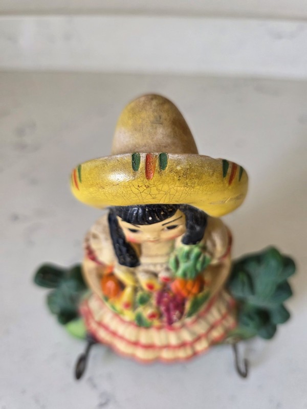 Rare MCM Vintage Mexican Woman Chalkware Girl Wall Plaque Potholder Key Holder gallery