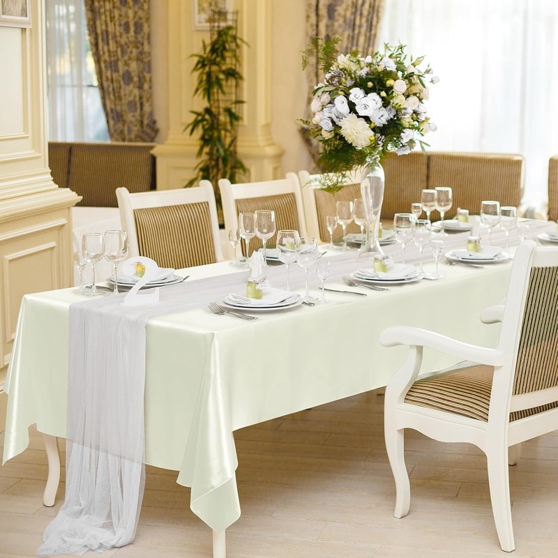 2 Packs Satin Tablecloth 102 x 58 Inches Rectangular Table Overlay Cover Bright gallery