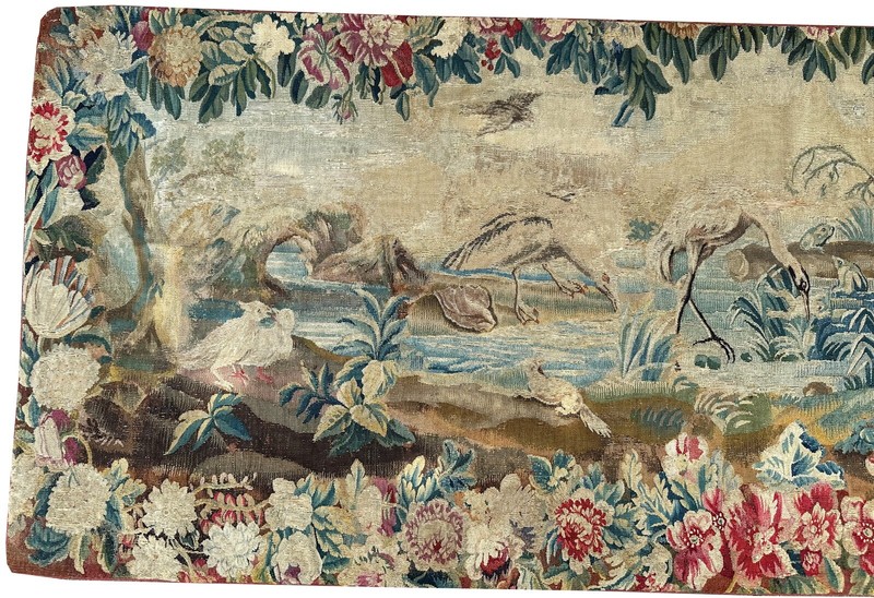 2x6 18th Century Antique Flemish Tapestry Bird Verdure Wool & Silk 61cmx165cm gallery