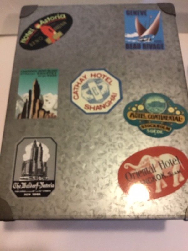 2 Metal Travel Stickers Decorated Storage Boxes 11 X 8 x 5 And 10 x 5 X 6 Inches gallery