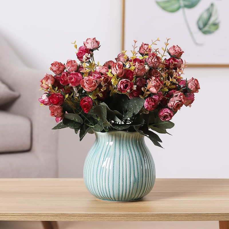 2 PCS Artificial Rose Red 21 Mini Heads Floral Bouquet Wedding Decor gallery