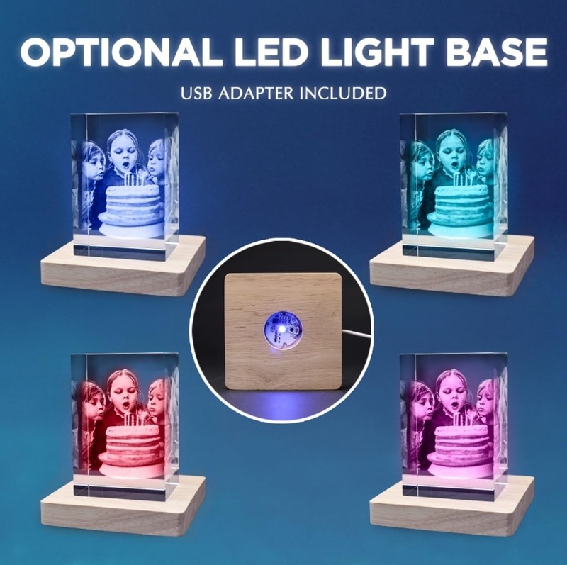 Custom 3D Crystal Photo with LED Light Base | Personalized Gift for Birthdays, M gallery