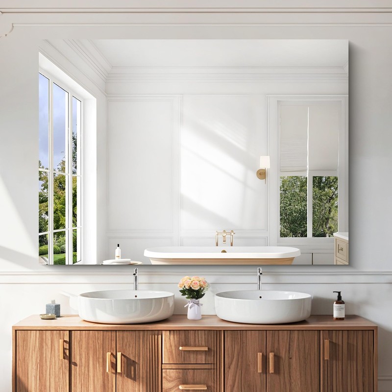 Kocuuy Large Frameless Mirror 55X40 Bathroom Mirror For Over Sink Upgraded gallery