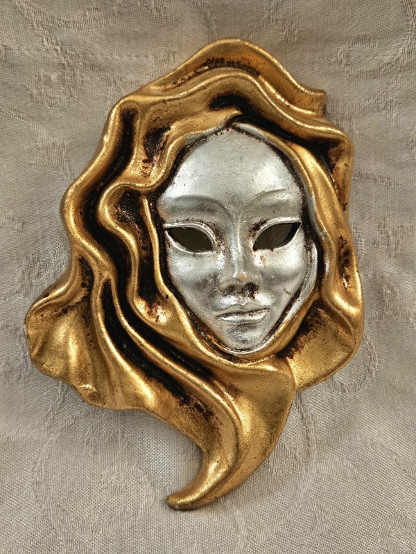 Vintage Venetian Plaster Face Mask Wall Hanging Art Nouveau