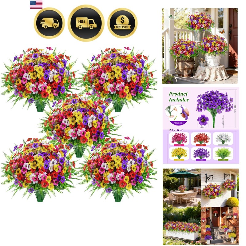 No Maintenance Required: 24 Bundles of Colorful Faux Flowers for Outdoor Spaces