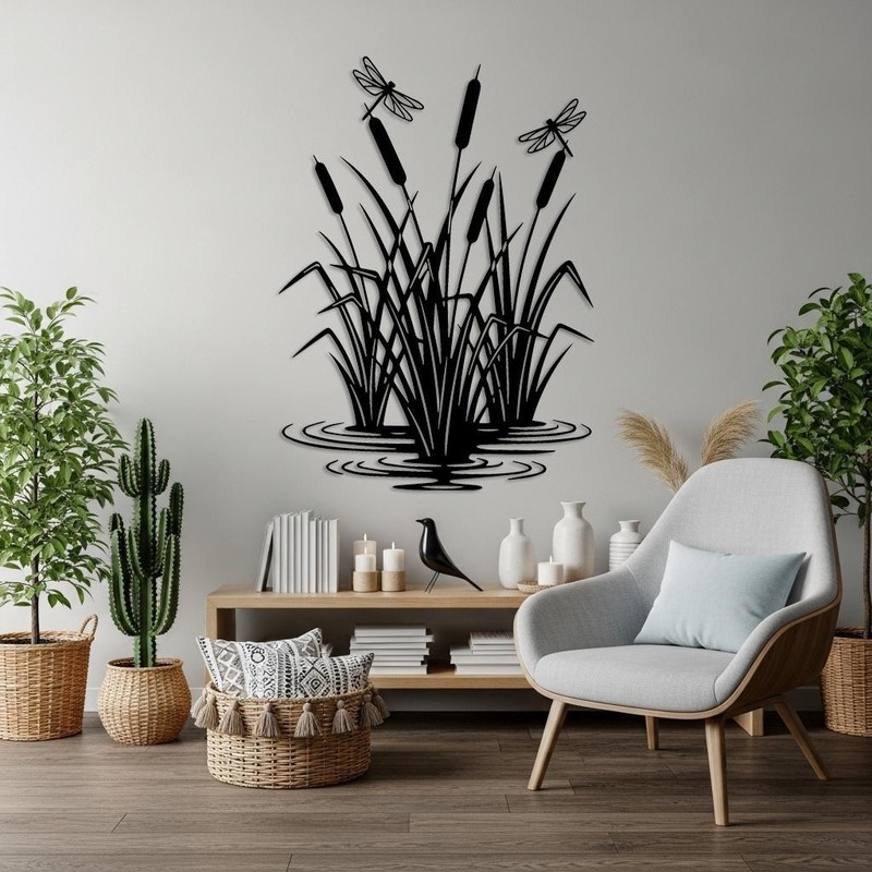Cattails & Dragonfly Wall Decor, Rustic Lake House Decor Gift
