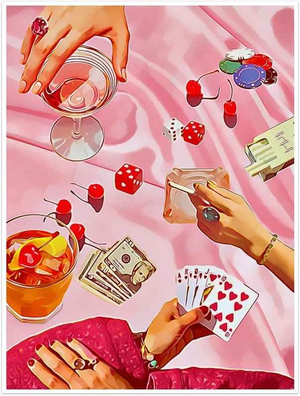 Hot Pink Preppy Canvas Wall Art Funny Cute Cocktail Poster 12x16in Unframed