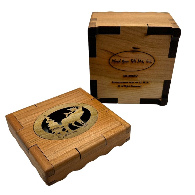 Moose Elk Wood You Tell Me Tree Cherry Carved Box Made in America 2010 Handcraft gallery