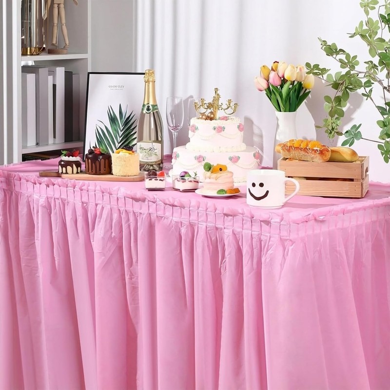 6 Pcs Plastic Table Skirts and Stainproof Table Cloths 54 x 108 in Plastic gallery
